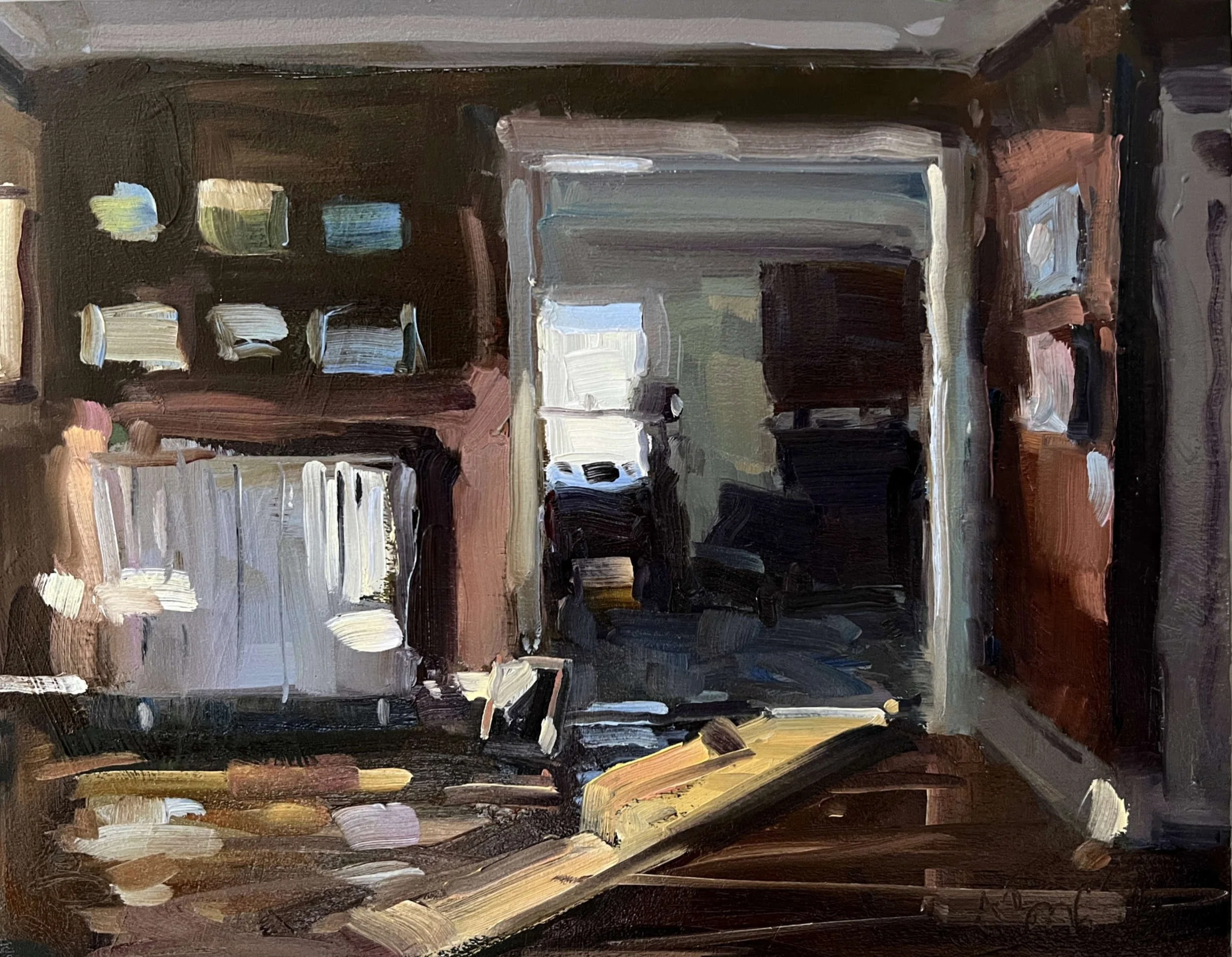 南澤りえ作 『バイオレットローズの夕べ』 SM／oil on glass Sunflowers on the Window Ledge, 8
